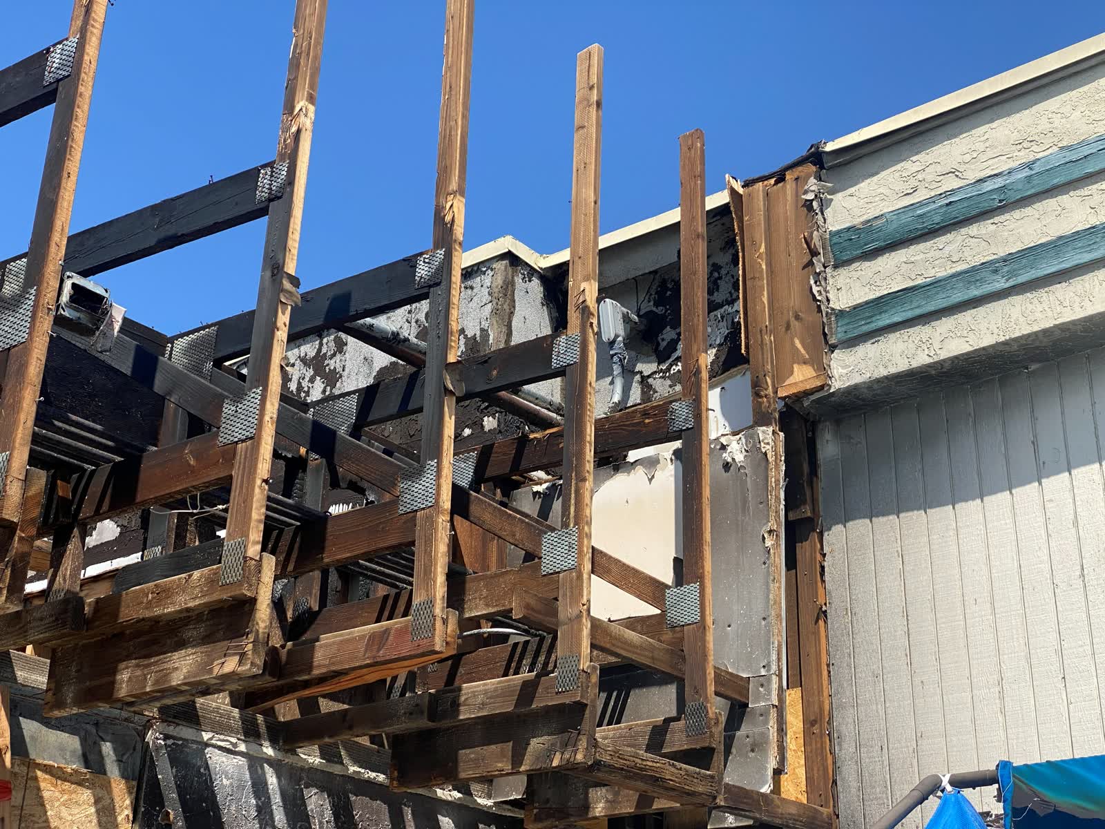 Fire repair archive image showing structural damage conditions