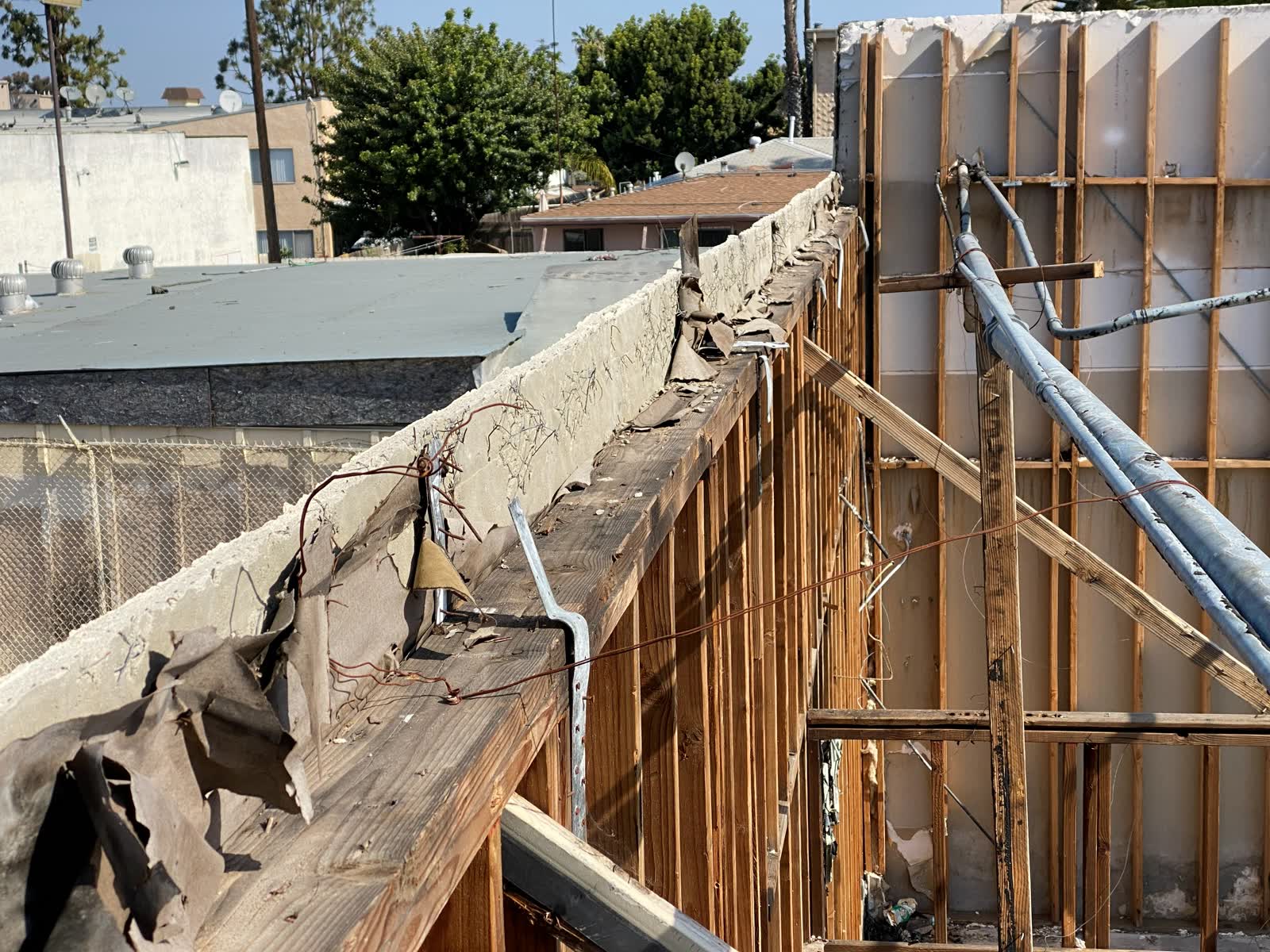 Fire repair archive image showing on-site construction detail